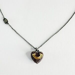 Juicy Couture Gunmetal Gray Heart Pave Purple Gemstone Necklace Y2K